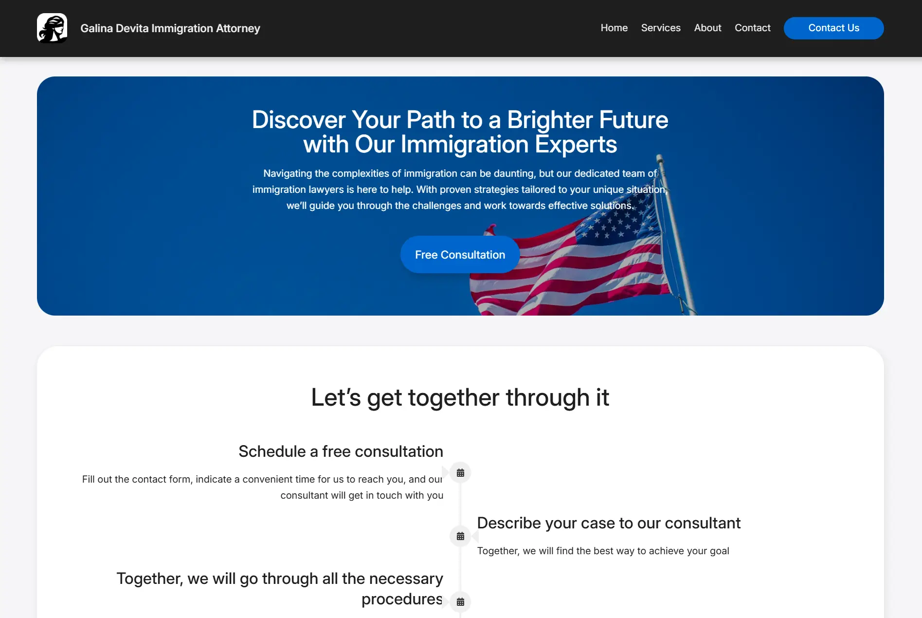 Galina Devita immigration attorney website design by Dreamtown Digital